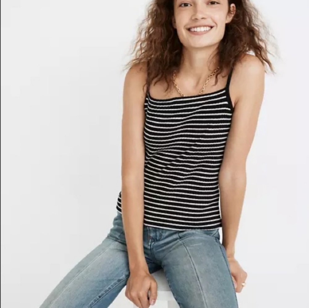 Madewell Ribbed Spaghetti-Strap Tank Top Black and White Striped Y2K EUC Size S